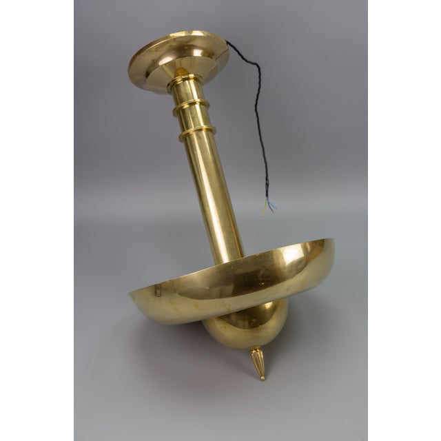 Art Deco Brass Inverted Dome Six-Light Pendant Lamp, Germany, 1930s For Sale - Image 15 of 18