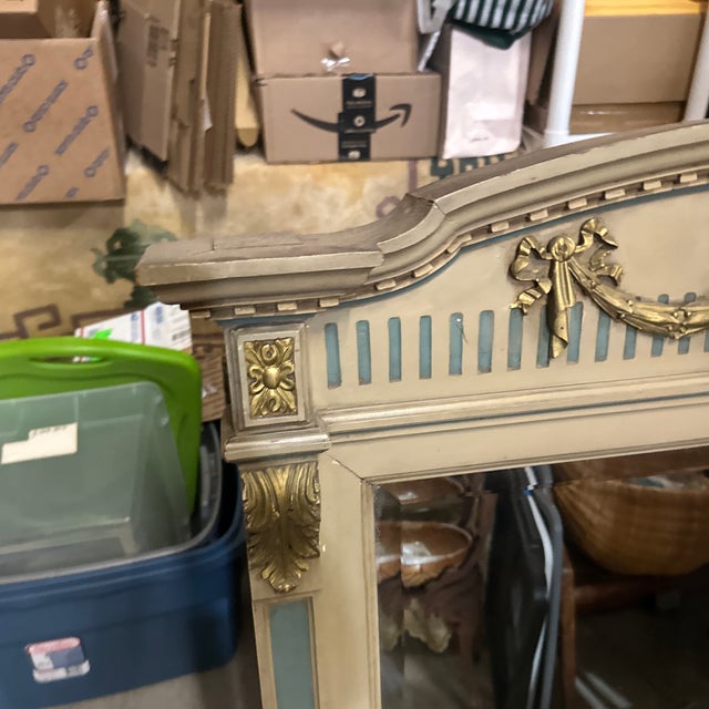 Large Vintage Table Mirror With Blue and Gold Accents For Sale - Image 4 of 8