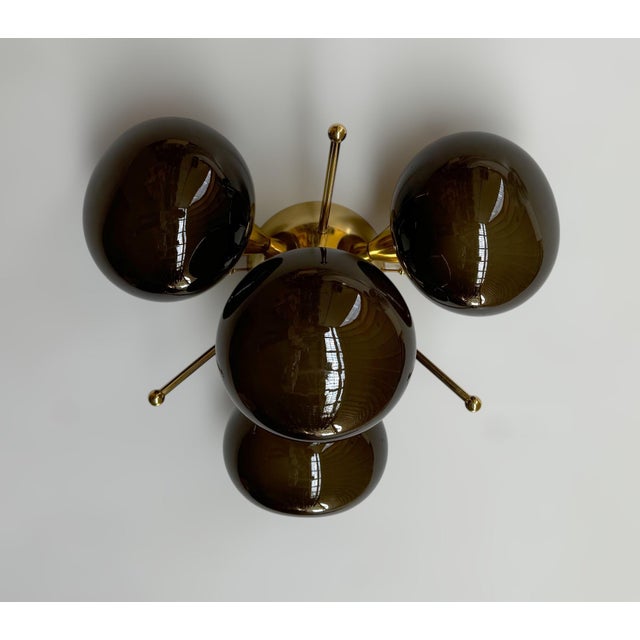 Italian Orchidea Polished Brass Frosted Smoky Pebble Flush Mount by Fabio LTD For Sale - Image 3 of 9