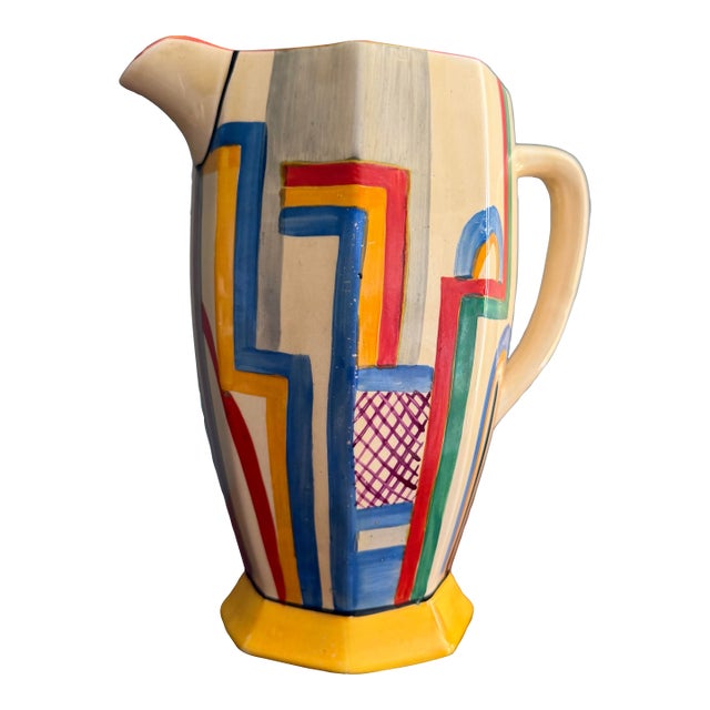 Vintage Clarice Cliff Art Deco Athens Shape Jug With Tennis Motif For Sale