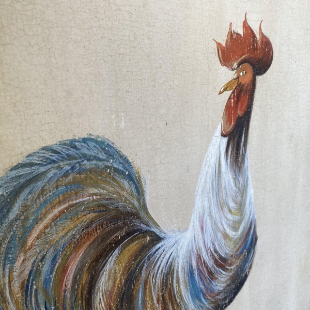 Roosters, 1920s, Oil Paintings on Panel, Framed, Set of 4 For Sale - Image 7 of 10