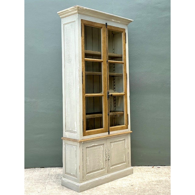Vintage Distressed Wood and Glass Tall Cabinet For Sale In West Palm - Image 6 of 14