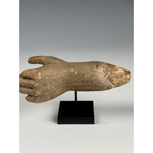 Antique Gesso-Painted Hand Fragment on Stand, 1800 For Sale - Image 9 of 14