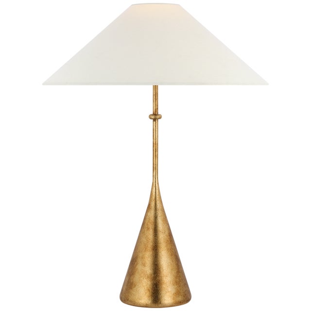Modern Kelly Wearstler by Visual Comfort Signature Zealous 30" Table Lamp in Museum Gild with Linen Shade For Sale - Image 3 of 3