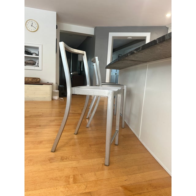 Emeco Set of 3 Philippe Starck Icon Counter Stools for Emeco, Hand-Brushed Aluminum For Sale - Image 4 of 12