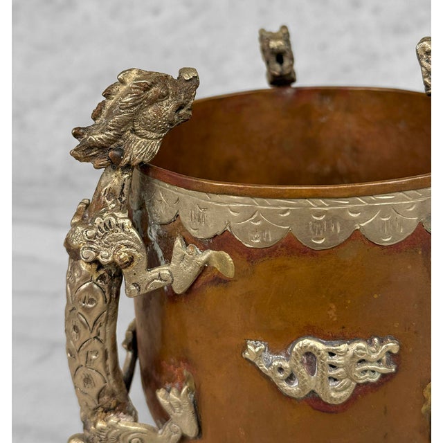 Antique Tibetan Copper Dragon Motif Planter Pot Cencer For Sale - Image 11 of 13