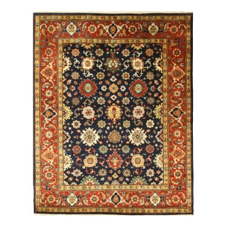 9x12 Violet Exquisite Navy Traditional Floral Medallion Hand Knotted Wool Rug For Sale