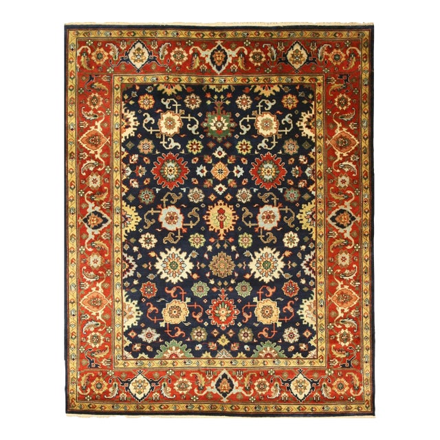 9x12 Violet Exquisite Navy Traditional Floral Medallion Hand Knotted Wool Rug For Sale