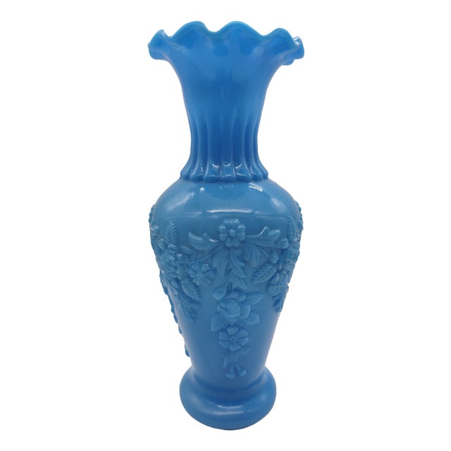 Blue Opal Glass Vase, 1900s For Sale
