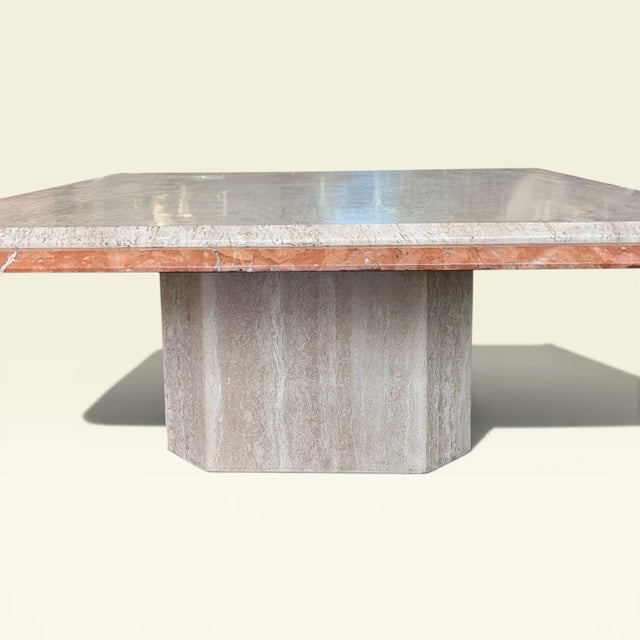 Italian Coffee Table in Tavertino Marble and Coralito, 1980s For Sale - Image 6 of 9