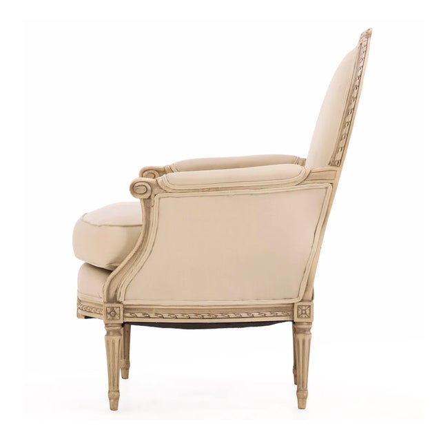 1930s 1930s Pair of French Painted Louis XVI Style Bergère Armchairs With Oval Backs For Sale - Image 5 of 6