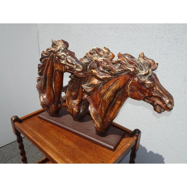 Large Vintage Table Top Three Galloping Horses Statue ~ Decor Gorgeous Statue in Good Vintage Condition. Solid and Firm....