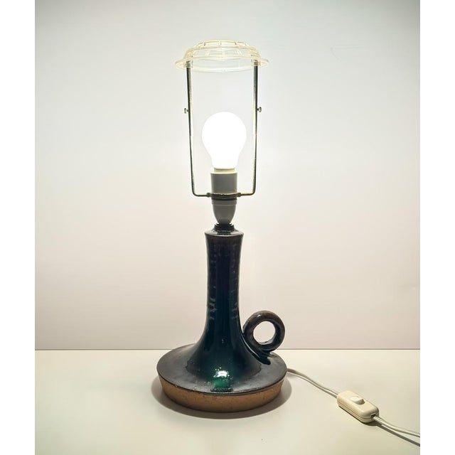 Mid-Century Modern Danish Stoneware Table Lamp in Brown Glazed Ceramic, 1970s For Sale - Image 9 of 10