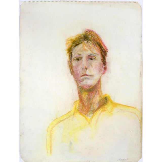 Artist's Self-Portrait in Pastel on Paper Bright yellow and ochre make up this self-portrait in chalk pastels by Michael...