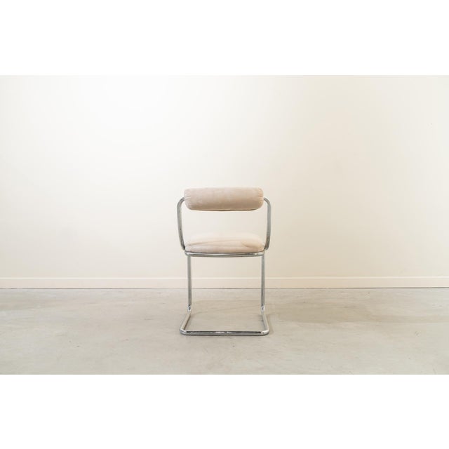 1970s Set of Four Tubular Steel Chairs, Space Age, Upholstered in White Suede. C. 1970, Set of 4 For Sale - Image 5 of 13