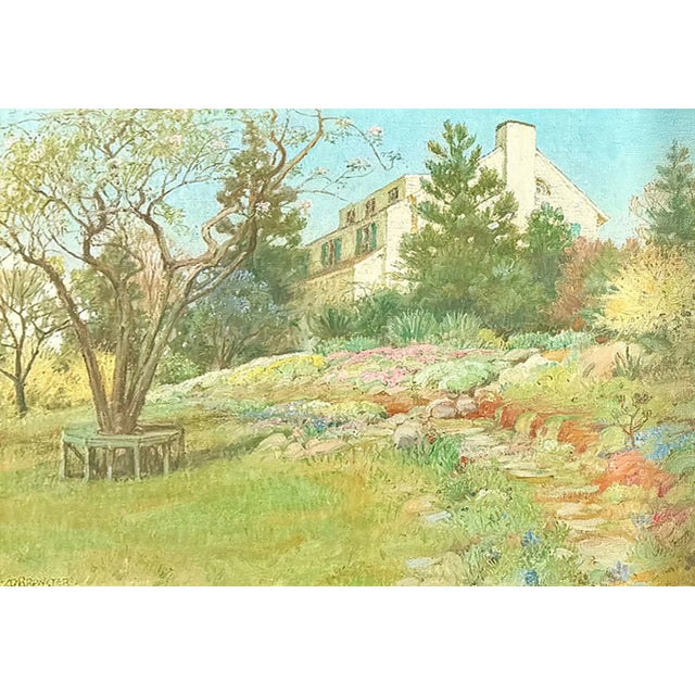 Anna Mary Richards Brewster's (1870-1952) oil painting, A Rock Garden in Scarsdale depicts a house and garden in the New...