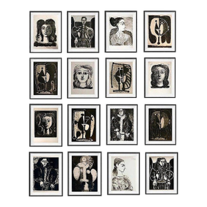 Set of 16 – "Picasso's Female Heads" | Framed Black & White Gallery Wall Collection After Pablo Picasso