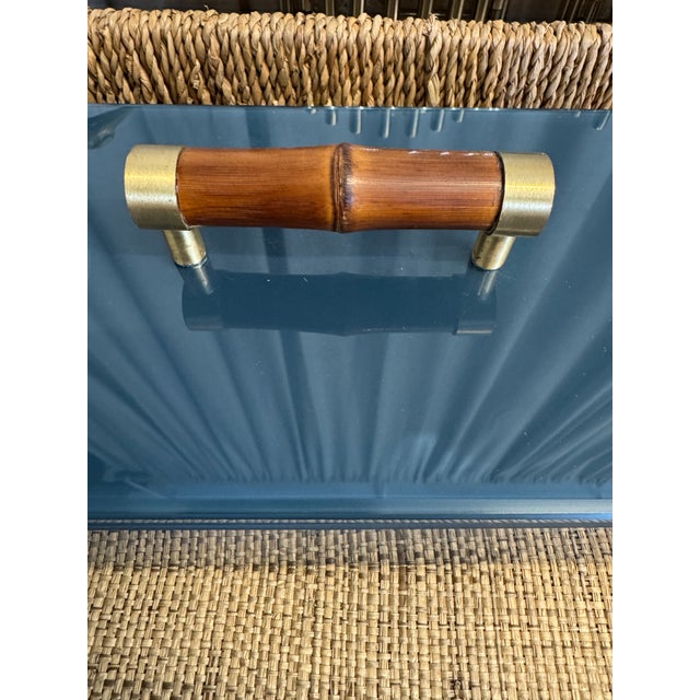 Navy Blue Bamboo Box For Sale - Image 4 of 4