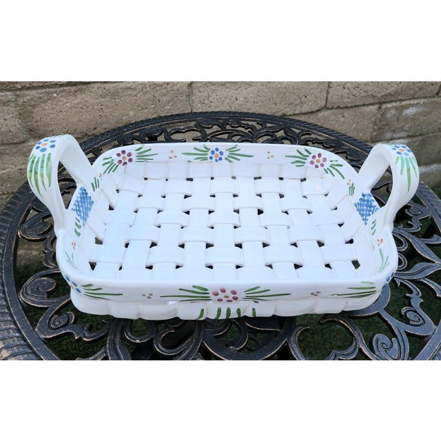Late 20th Century Late 20th Century Portugal Ceramic Basket Weave Tray For Sale - Image 5 of 13