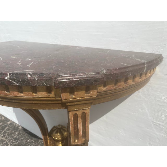 Gold 1920s Pair of Antique Wall-Mounted Console Tables, Marble Tops, Wood, Gold For Sale - Image 8 of 12