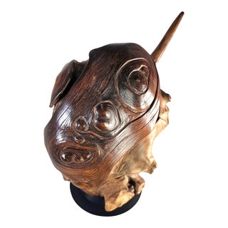 Abstract Pacific Yew Burl Sculpture Narwal 12" For Sale