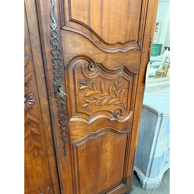 Wood 19th Century French Louis XV Armoire With Foliate Carvings, Circa 1850 For Sale - Image 7 of 12