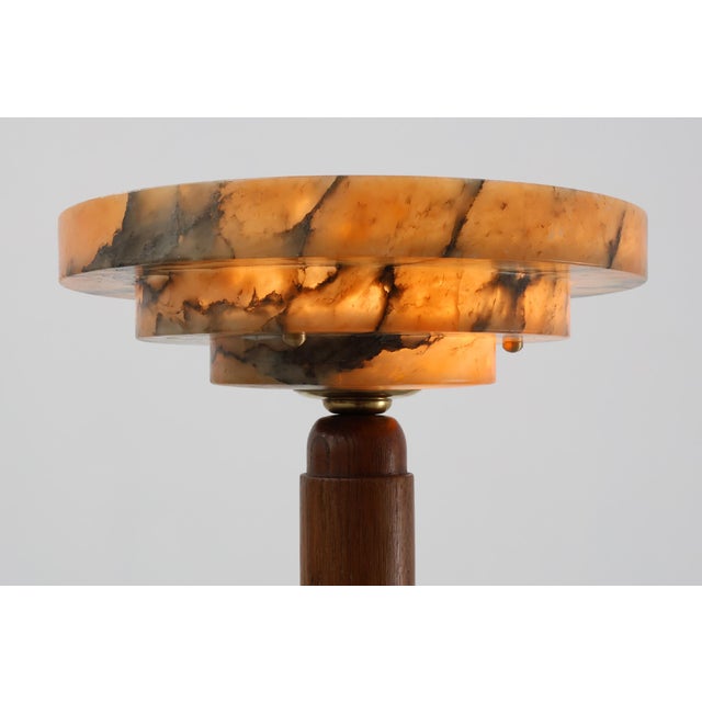 Art Deco Floor Lamp in Oak and Alabaster, 1920s For Sale - Image 3 of 16