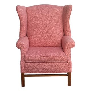 Vintage Pink Leopard Upholstered Chippendale Wingback Chair For Sale