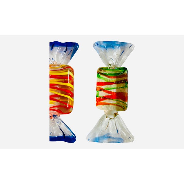 1990s Murano Handblown Glass Multicolor Striped Candy, Set/3 For Sale - Image 5 of 6
