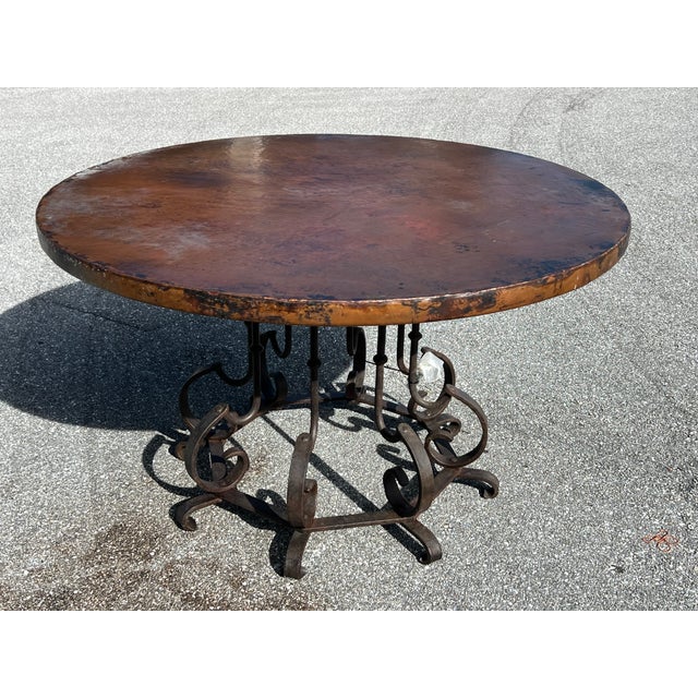 Hammered Copper Dining Table, Wrought Iron Table Base For Sale - Image 4 of 10