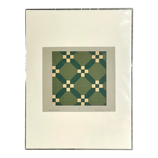 Vintage Green Geometric Tile Design Serigraph For Sale