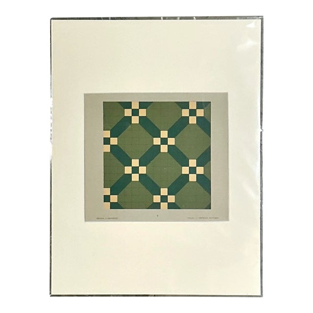Vintage Green Geometric Tile Design Serigraph For Sale