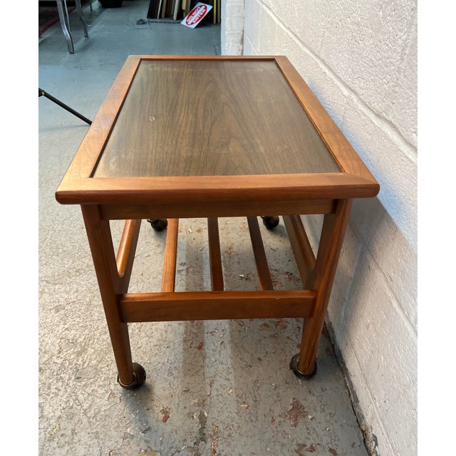 Brown Mid-Century Danish Style Teak Slatted Rolling Cart For Sale - Image 8 of 12