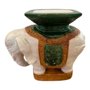 Vintage Glazed Stoneware Chinese Elephant Garden Seat End Table