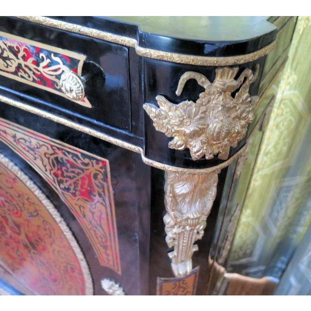 Mid 19th Century Mid 19th Century Napoléon LLL Boulle Marquetry Cabinet Featuring Tortoiseshell Inlay and Ornate Gilt Brass Mounts For Sale - Image 5 of 10