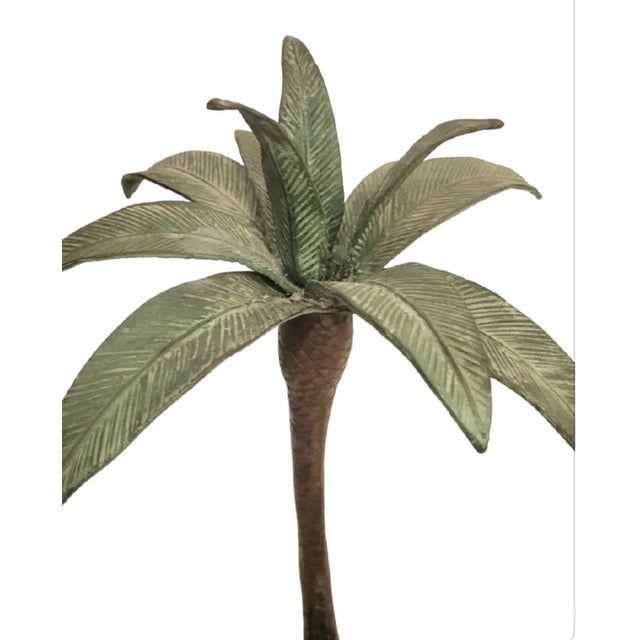 Traditional Maitland Smith Style Large Bronze Camel Regency Palm Tree Candle Holders- a Pair For Sale - Image 3 of 12