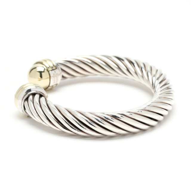 David Yurman Cuff Bracelet, Sterling Silver & 14k Yellow Gold, Length 6.75 In For Sale - Image 4 of 7