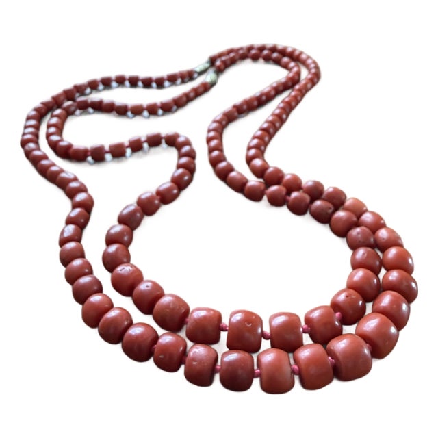 Genuine Red Coral Necklaces, Hand-Knotted Strands in Natural Coloration, a Pair For Sale