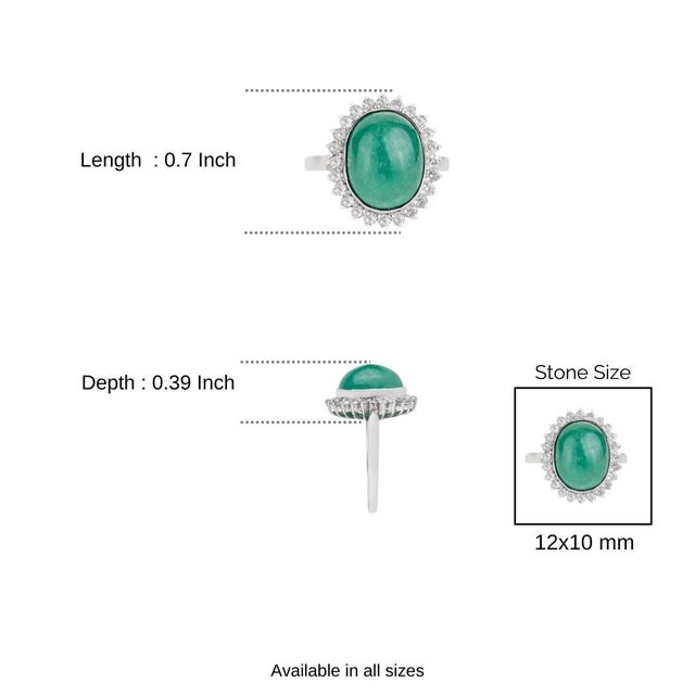 5.2 Carat Emerald & Halo Diamond Bohemian Cocktail Ring in Silver- Size 7 For Sale - Image 9 of 11