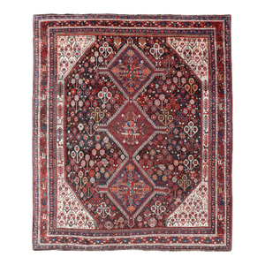 Antique Hand-Knotted Persian Qashqai Rug in Wool With All-Over Tribal Design 6'0 X 7'3
