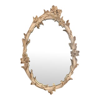 Vintage Carolina Oval Cream Mirror, Floral & Leaf Wall Mirror With Old Gold Highlights For Sale