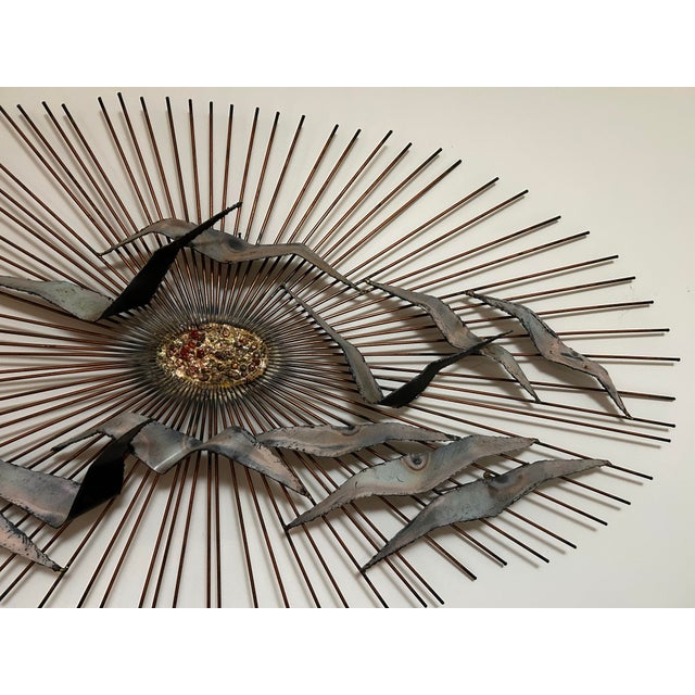 Curtis Jere Mid Century Brutalist Curtis Jere Metal Flight of Birds Wall Art For Sale - Image 4 of 8