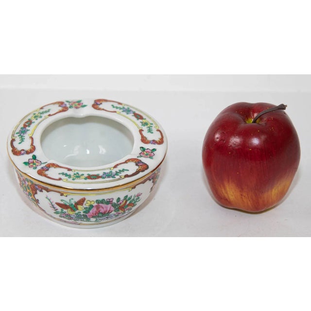Vintage Asian Porcelain Hand Painted White Floral Ashtray China For Sale In Palm Springs - Image 6 of 13