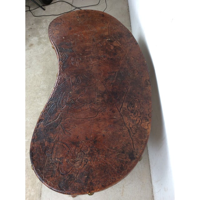 Mid Century Modern Embossed Leather and Teak Coffee Table and Matching Stools For Sale - Image 11 of 18