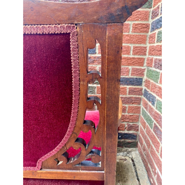 Vintage Victorian-Style Wine Red Velvet Loveseat For Sale - Image 14 of 17