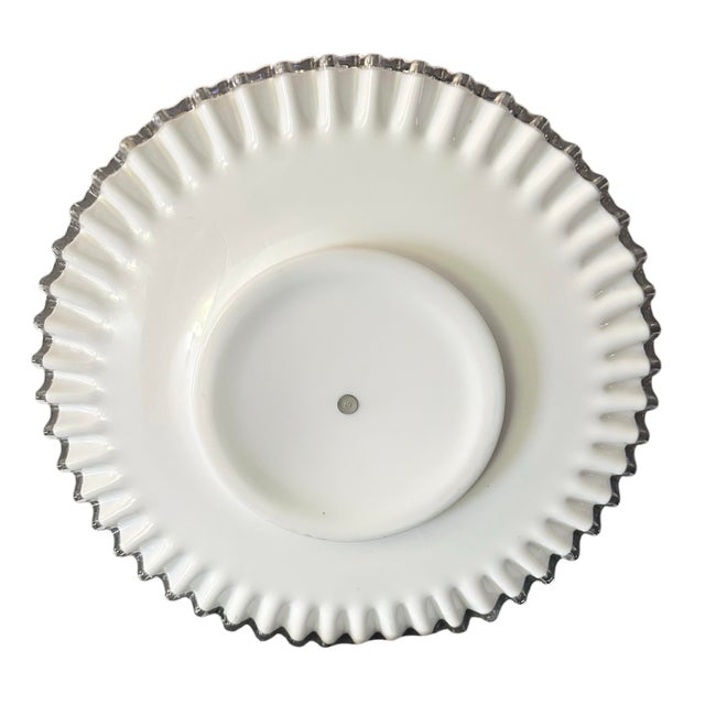 Vintage Fenton Milk Glass Tidbit Server With Silver Crest Rim and Metal Handle For Sale - Image 12 of 12