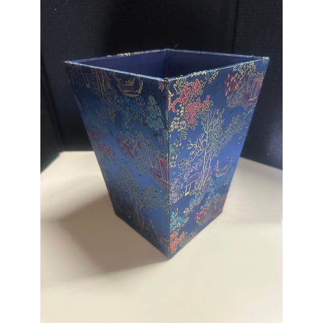 Pair of square open top boxes or cache boxes. Wrapped in a Chinoiserie brocade polyester silk fabric. Can also use as...