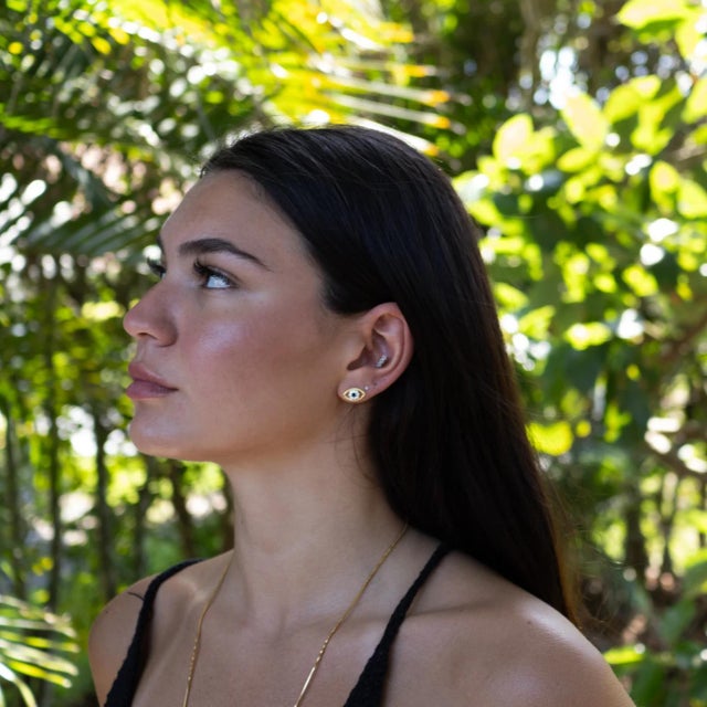 Blue Sapphire Diamond & Gold Evil Eye Stud Earrings, A Pair For Sale - Image 4 of 8