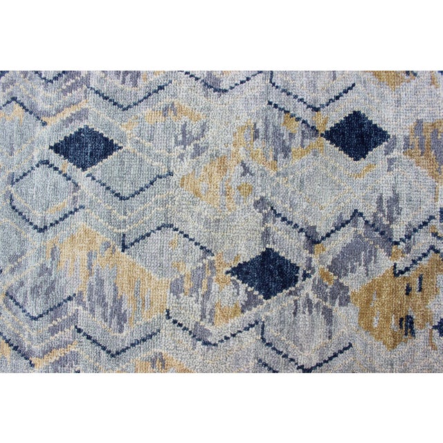 Large Modern Geometric Rug in Blue, Gray and Warm Gold Tones 9'3" X 12'3" For Sale - Image 10 of 12