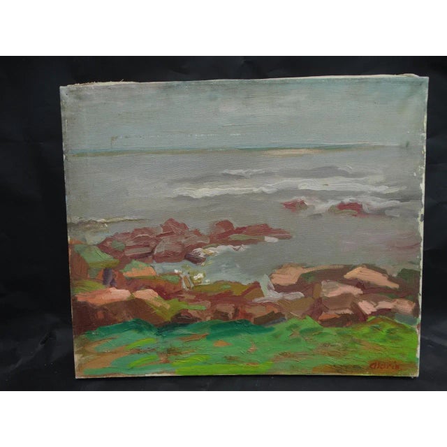 Anders Aldrin: Rocks Along Shore, 1944. Some paint loss. See photos. California coastline. Oil on canvas, 20 x 24. Anders...